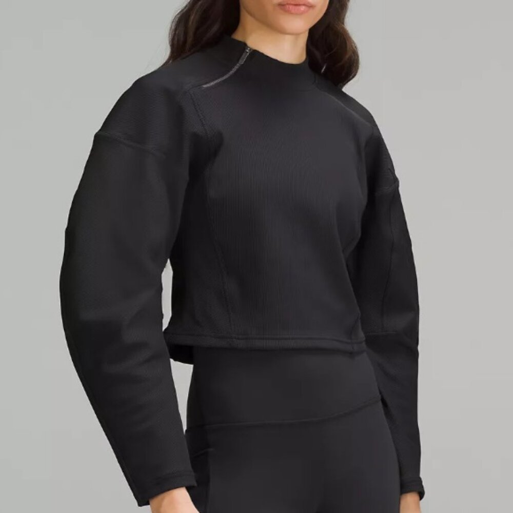 Lululemon Women's Ribbed Luxtreme Wide-Sleeve Crop Pullover Sweater Activewear